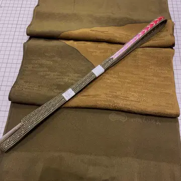 미사용 새상품 예복용 오비 장식 천 허리띠 세트 카키 그린 순수 실크