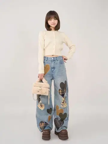 Darich 다리치 랜덤 하트 패치워크 데님 팬츠 S 사이즈