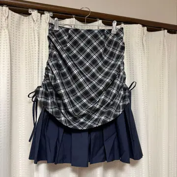 idem drawstring check pleats skirt