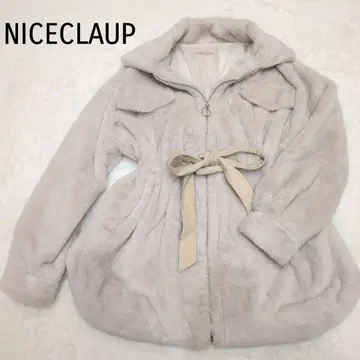 NICECLAUP 플리스 보아 자켓 크림색 허리 리본 포함