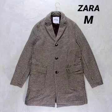 [ 자라 ] 체스터 코트 (M) 체크 무늬 미들 기장 울 혼방