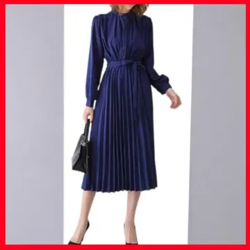 Yucahype 롱 원피스 플리츠 드레스 긴팔 네이비 사이즈 S