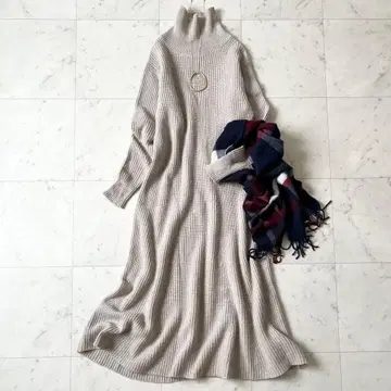 새상품급 B&Y 유나이티드 애로우즈 울 혼방 니트 원피스 플레어 롱 F