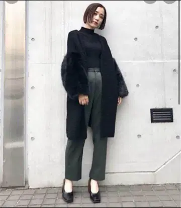 SLY 소매 퍼 절개 큼직한 니트 가디건 코트