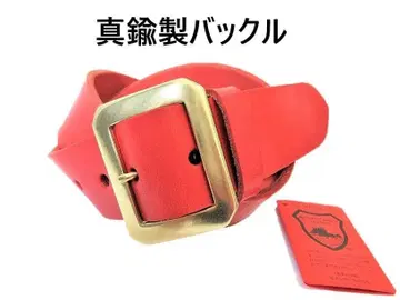 놋쇠제 팔각 버클 도치기 가죽 벨트 (빨간색) 40mm 폭 통가죽