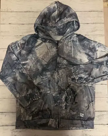 리얼트리 패턴 후드 부착 집업 후드티