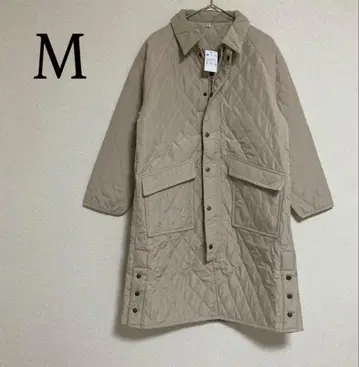 퀼팅 코트 롱 다운 코듀로이 카라 M 베이지 긴팔 상의