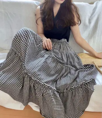 LAUIR 개더 프릴 티어드 맥시 스커트