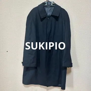 SUKIPIO 블랙 스텐카라 코트 캐시미어 혼방