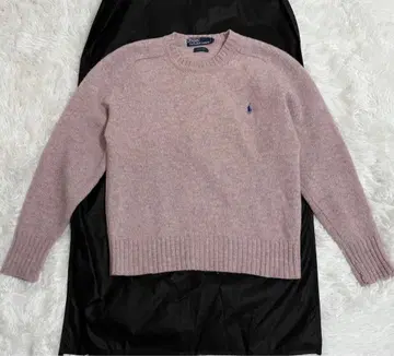 폴로 랄프 로렌 호스 자수 울 100% 니트 스웨터 더스티 핑크
