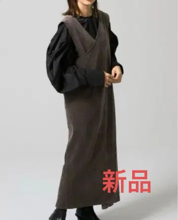 KBF 코듀로이 크로스 오버롤 스커트 브라운