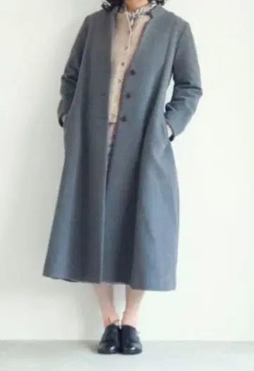 그레이 롱 코트 허리 리본 포함