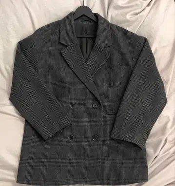 체크 무늬 테일러드 자켓 그레이