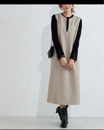 베이지 오버롤 스커트 롱 원피스 M 사이즈