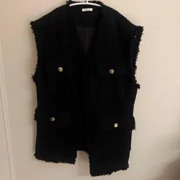 어반 리서치 트위드풍 프린지 베스트 블랙