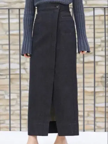 [ 새상품급 ] MACPHEE 코튼 실크 데님 롱 랩스커트 34 네이비