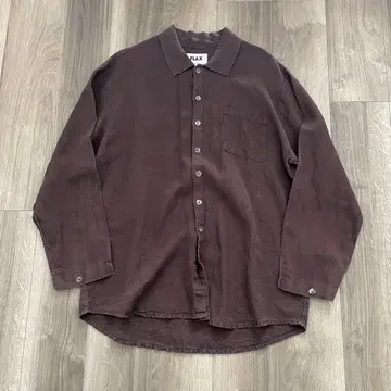 90s FLAX 린넨 브라운 셔츠 긴팔 리투아니아 제조 US 구제 의류