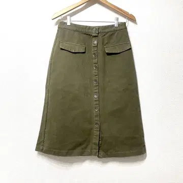 자라 ZARA BASIC 스커트 무릎 기장 올리브 면 100%