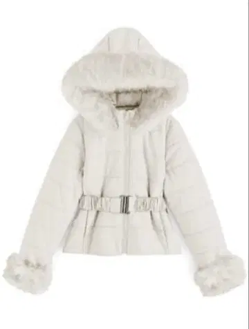 GRL 벨트 포함 퍼 충전솜 다운 자켓 (화이트)