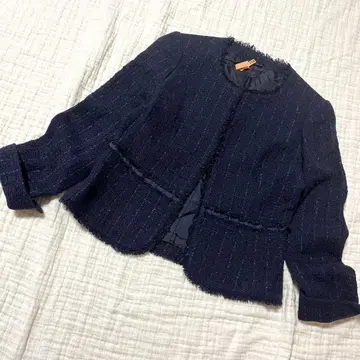 [아나이] 네이비 트위드 노카라 프린지 자켓 클리닝 완료