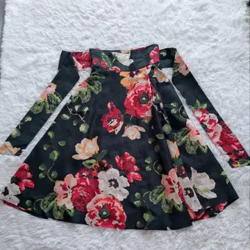 그레이스 콘티넨탈 플레어 스커트 롱 꽃무늬 벨트 리본