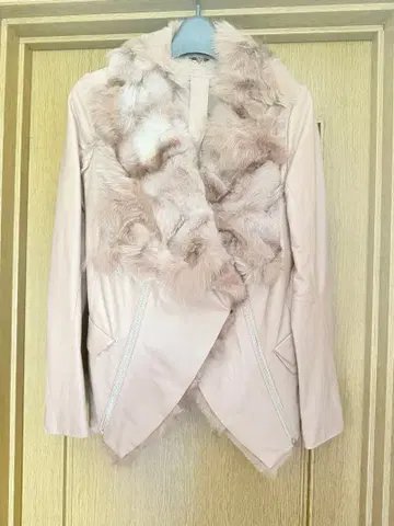 램 가죽 퍼 자켓 핑크 베이지