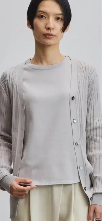 SOEJU 와이드 리브 V넥 가디건