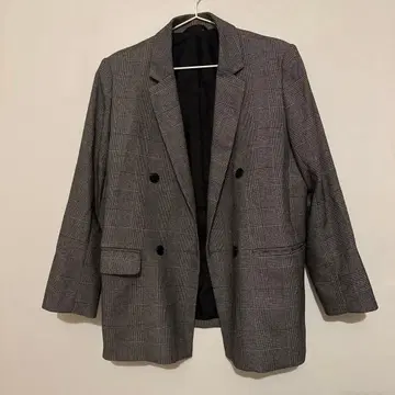 그레이 체크 무늬 더블 브레스트 자켓