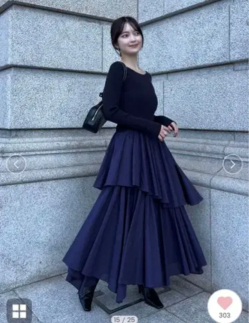 anuans 보트넥 불규칙 밑단 도킹 니트 원피스