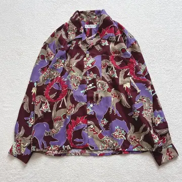 하카 올 패턴 블라우스 셔츠 쇼와 레트로 구제 의류 빈티지