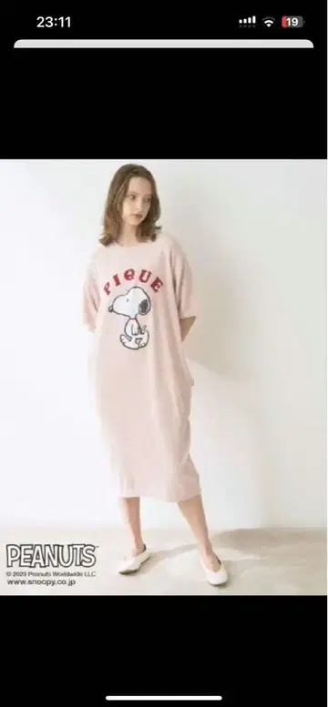 gelato pique PEANUTS 스누피 T셔츠 드레스 핑크