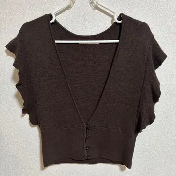 프릴 소매 브라운 니트 반팔 프리 사이즈