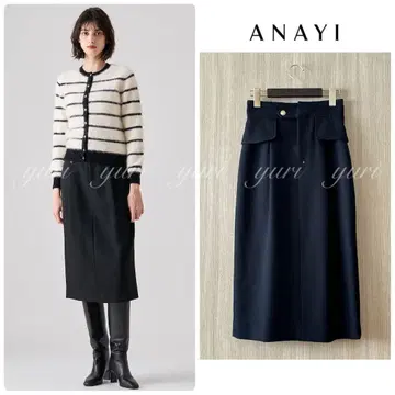 [ 825 ] 아나이 울 혼방 합성섬유 페플럼 스커트 블랙 36