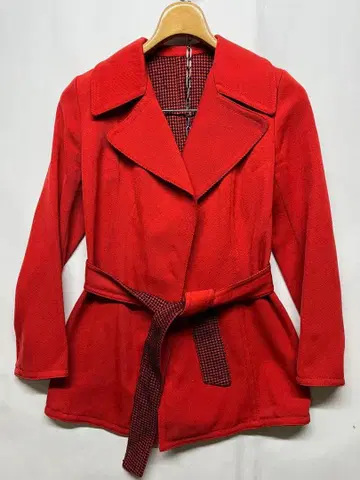 양호 이태리제 HERNO 허리 벨트 울 코트 빨간색 사이즈 40