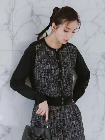 셀포드 트위드 도킹 가디건 블랙 36