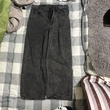 다크 그레이 와이드 레그 데님 팬츠