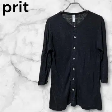 [ prit ] (F) / 남성용 린넨 7부 소매 가디건 크루넥 블랙