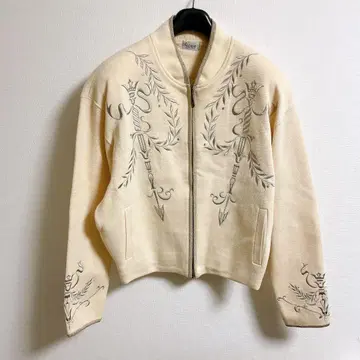 ficce UOMO 금 자수 울 100% 니트 자켓 블루종 짧은 기장