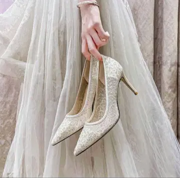 ANNALI 베이지 하이힐 펌프스 스팽글 웨딩 펌프스