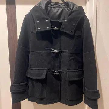 GROBAL WORK 블랙 그레이 더플 코트 울 혼방