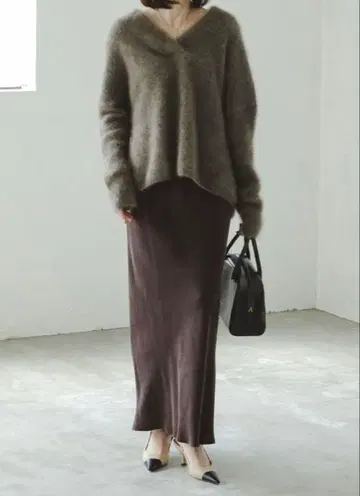 NOBLE 브라운 플레어 스커트 새틴