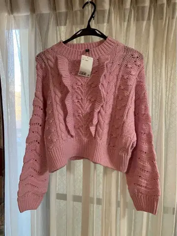 핑크 프릴 크롭 니트