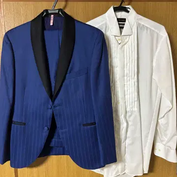 비엘레시 Biellesi 파랑 스트라이프 턱시도 자켓과 화이트 셔츠 세트