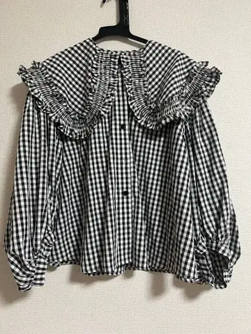 캔디 스트리퍼 깅엄 체크 세일러 블라우스