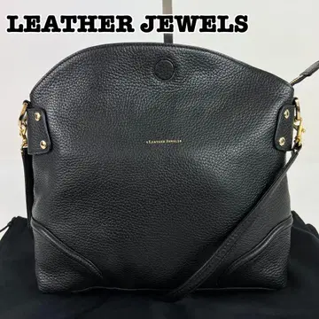 [ 미사용급 ] 레더 쥬얼스 숄더백 가죽 주름 가공 블랙