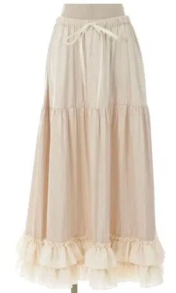axes femme kawaii 롱 프릴 페치 스커트 (아이보리)