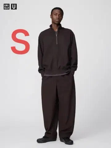 UNIQLO U 브러쉬드 맨투맨 와이드 팬츠 다크 브라운