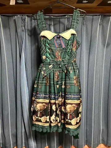 Angelic Pretty British Bear 오버롤 스커트