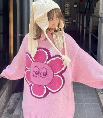 캔디 스트리퍼 플라워 니트