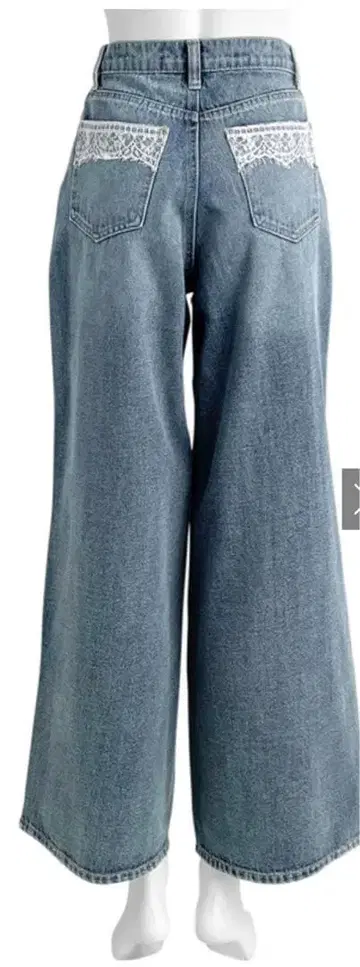 포켓 레이스 스트레이트 데님 블루 L 사이즈 새상품